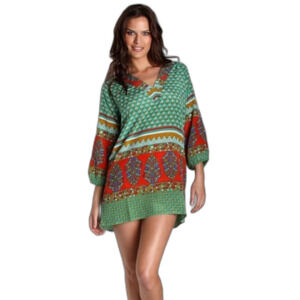 Tolani Nisha Tunic silk Green ladies tunic blouse top size medium